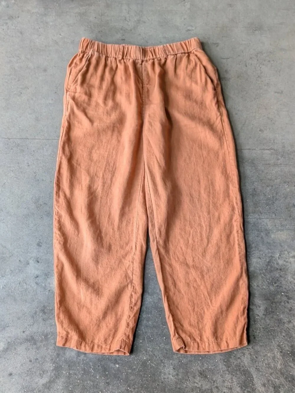 Quince 100% European Linen Pants in Terracotta Orange small